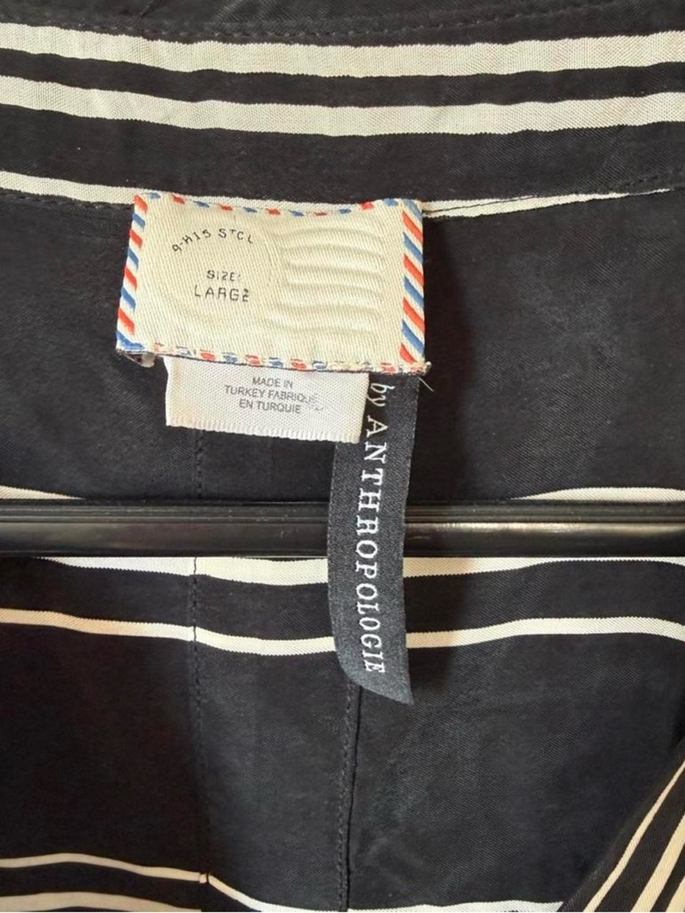 Anthropologie Black & White Striped Midi Dress V-Neck Side Slit Size L - Picture 3 of 8